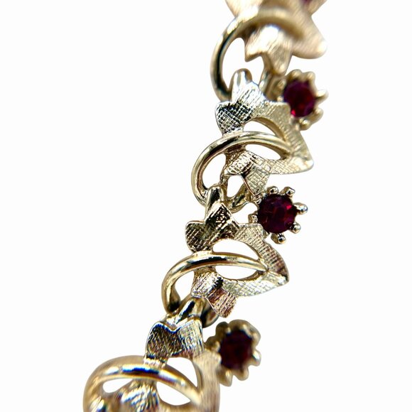 GORGEOUS VINTAGE ART ARTHUR PEPPER SIGNED RUBY RED GOLD TONE NECKLACE CLIP EARRI - Picture 5 of 9